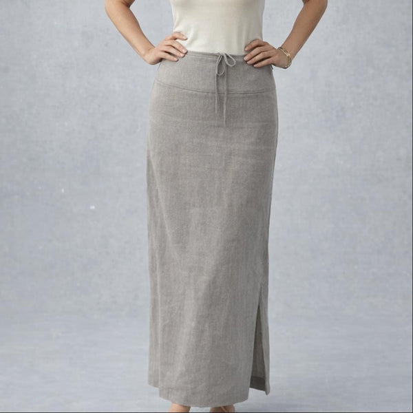 Linnen maxi kokerrok met lange loopsplit / Linen maxi pencil skirt with slit