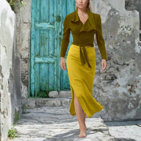 Linnen maxi kokerrok met lange loopsplit / Linen maxi pencil skirt with slit