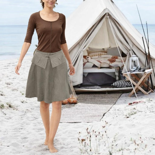 klokrokje van gewassen linnen met losse heupriem,  billowing skirt made of washed linen with separate belt