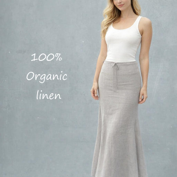 lange linnen A-lijn rok / organic linen A-line maxi skirt