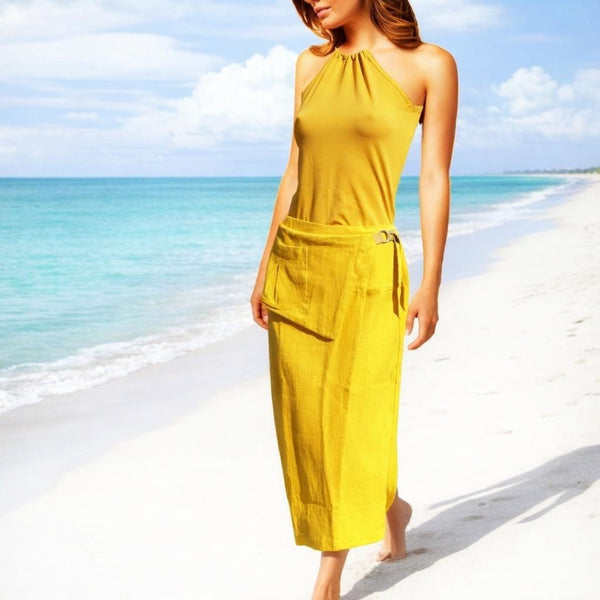 maxi overslag rok van gewassen linnen,  maxi wrap skirt made of washed linen