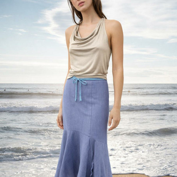 linnen rok in zandloperlijn met asymmetrische zoom / linen maxi skirt in hour glass line