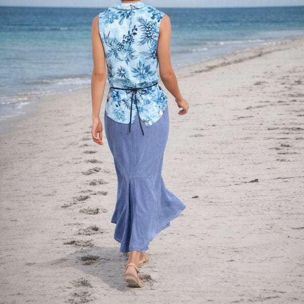 linnen rok in zandloperlijn met asymmetrische zoom / linen maxi skirt in hour glass line