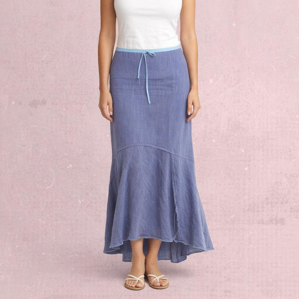 linnen rok in zandloperlijn met asymmetrische zoom / linen maxi skirt in hour glass line