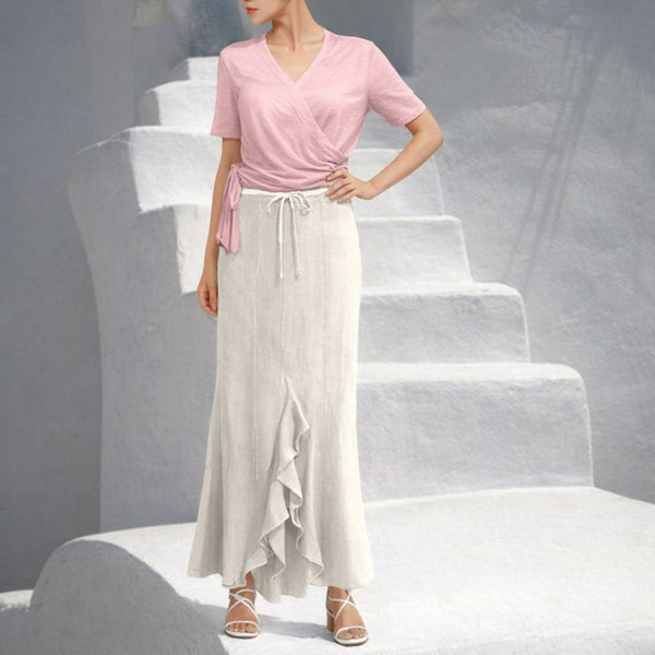 Linnen maxi rok met ruches split/ linen maxi skirt with ruffles split