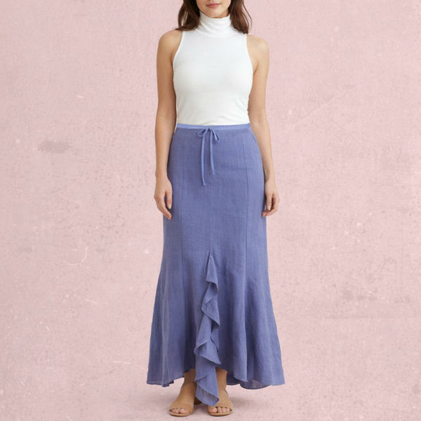 Linnen maxi rok met ruches split/ linen maxi skirt with ruffles split