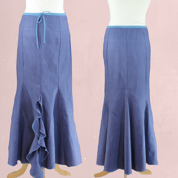 Linnen maxi rok met ruches split/ linen maxi skirt with ruffles split