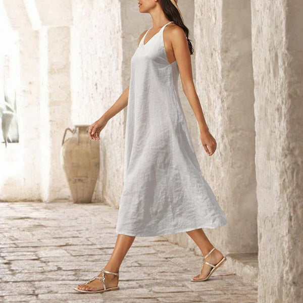 Midi linnen A lijn zomer jurkje / Midi summer swing dress