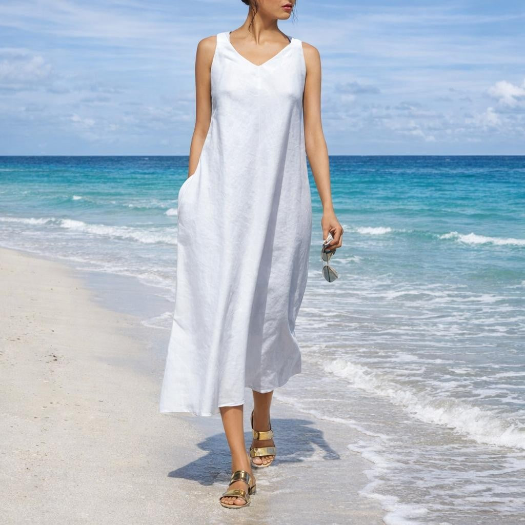 Amazhiyu Zomerjurk voor dames, zomerjurk, knielange strandjurk, mouwloos, V- hals, midi-jurk, vrije tijd, spaghettibandjes, korte jurk met zakken, denim, blauw, M Amazhiyu Zomerjurk voor dames, zomerjurk, knielange strandjurk, mouwloos, V- hals, midi-jurk, vrije tijd, spaghettibandjes, korte jurk met zakken, denim, blauw, M