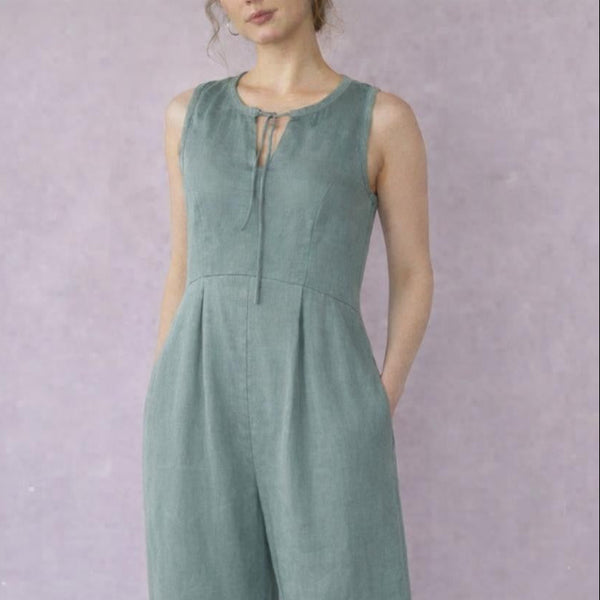 Sportief mouwloos jurkje met koordjes in linnen-katoen mix/ sporty dress in linen-cotton mix