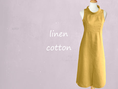Klassiek jurkje met rolkraag in linnen-katoen mix/ classic dress in linen-cotton mix