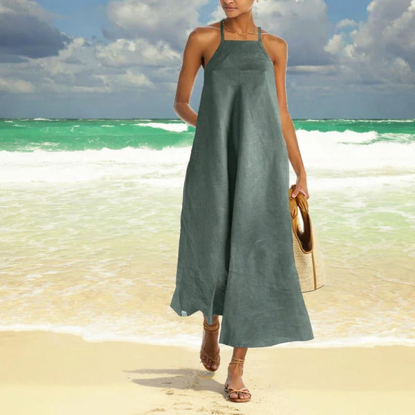 Maxi A lijn zomerjurkje in linnen-katoen mix/ Maxi summer swing dress