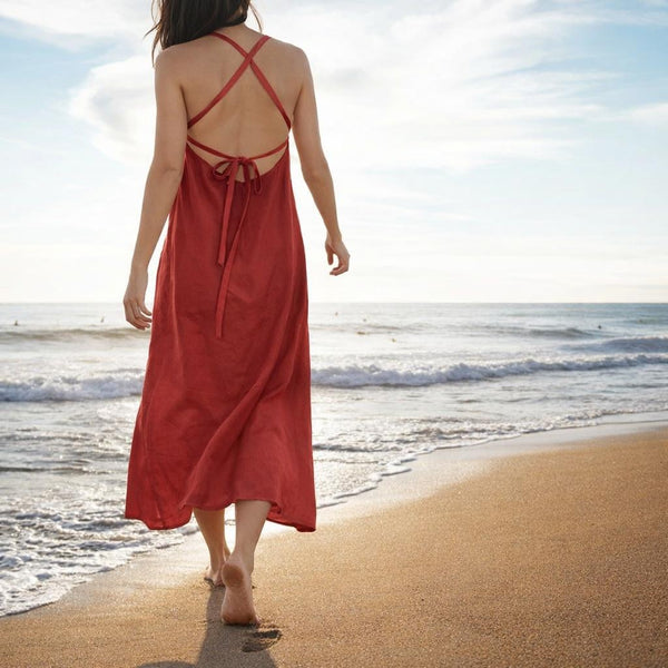 Maxi A lijn zomerjurkje in linnen-katoen mix/ Maxi summer swing dress