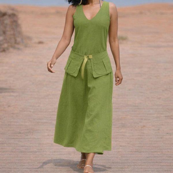 Linnen maxi jurk met losse heupband, Linen maxi dress with separate belt