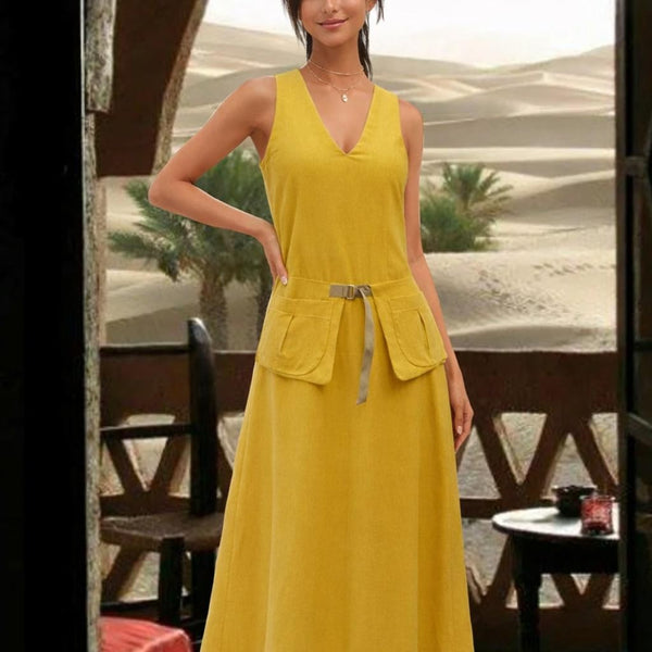 Linnen maxi jurk met losse heupband, Linen maxi dress with separate belt