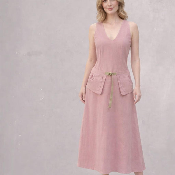 Linnen maxi jurk met losse heupband, Linen maxi dress with separate belt