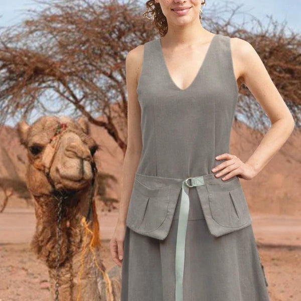 Linnen maxi jurk met losse heupband, Linen maxi dress with separate belt