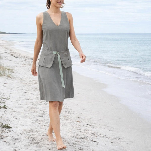 Linnen zomer jurk met V hals, Linen summer dress with V neck