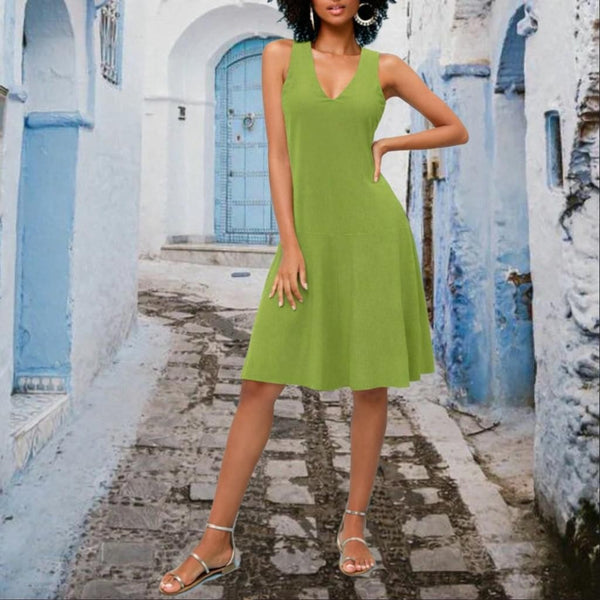 Linnen zomer jurk met V hals, Linen summer dress with V neck