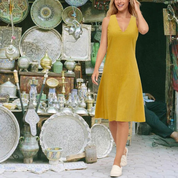 Linnen zomer jurk met V hals, Linen summer dress with V neck