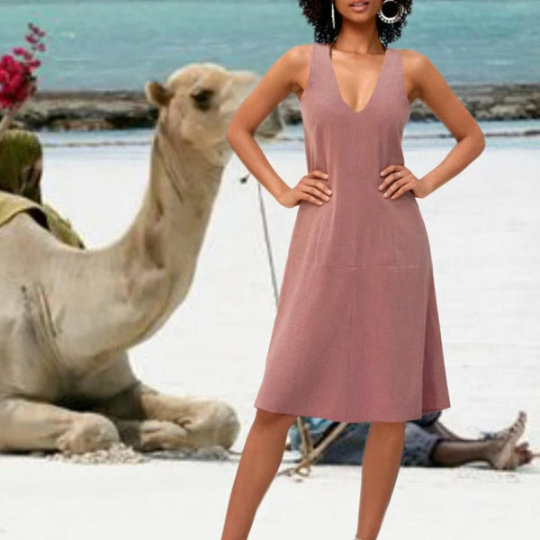 Linnen zomer jurk met V hals, Linen summer dress with V neck