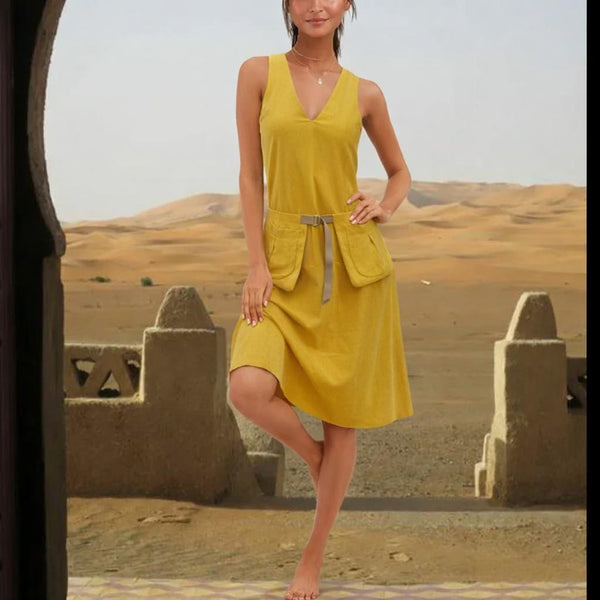 Linnen zomer jurk met losse heupband, Linen summer dress with separate belt