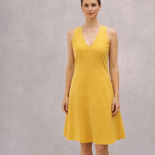 Linnen zomer jurk met V hals, Linen summer dress with V neck