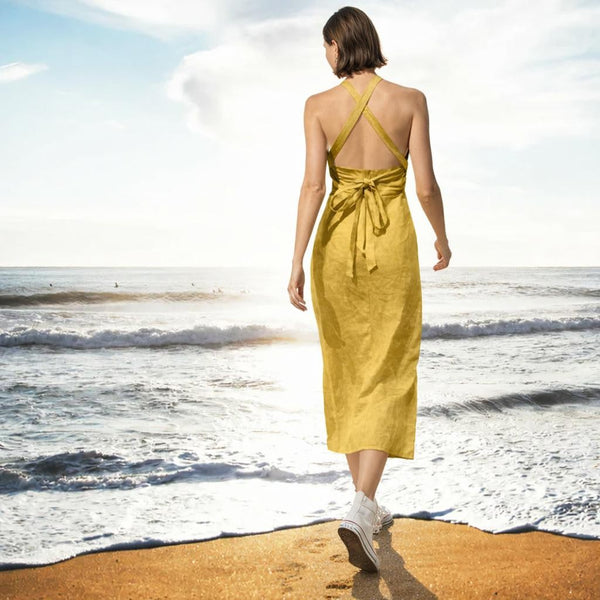 overgooier in linnen-katoen mix/ pinafore dress in linen-cotton mix