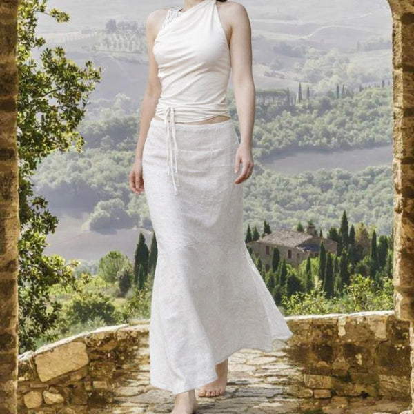 linnen maxi rok in zandloper lijn / linen maxi skirt in hour glass line