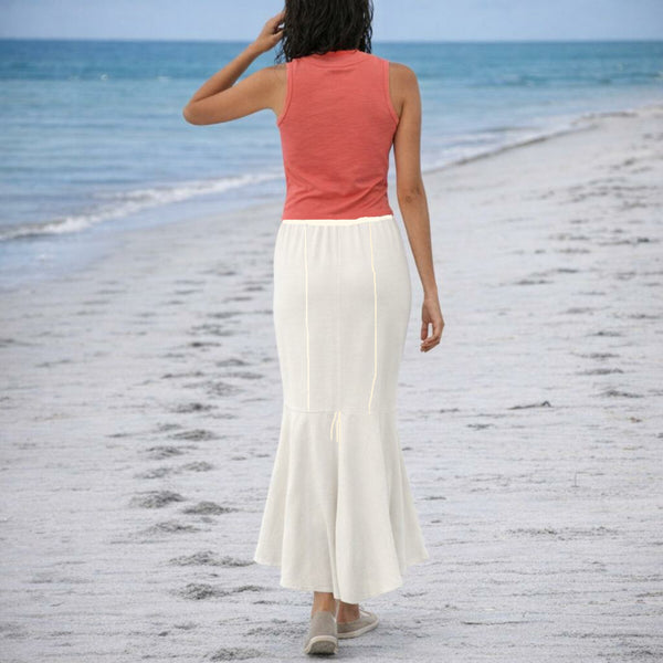 linnen rok in zandloperlijn met asymmetrische zoom / linen maxi skirt in hour glass line