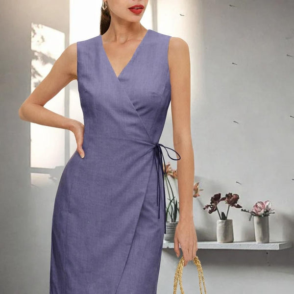 overslag jurkje van biologische linnen / linen wrap dress made of organic linen