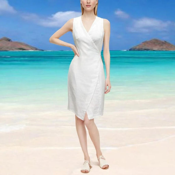 overslag jurkje van biologische linnen / linen wrap dress made of organic linen