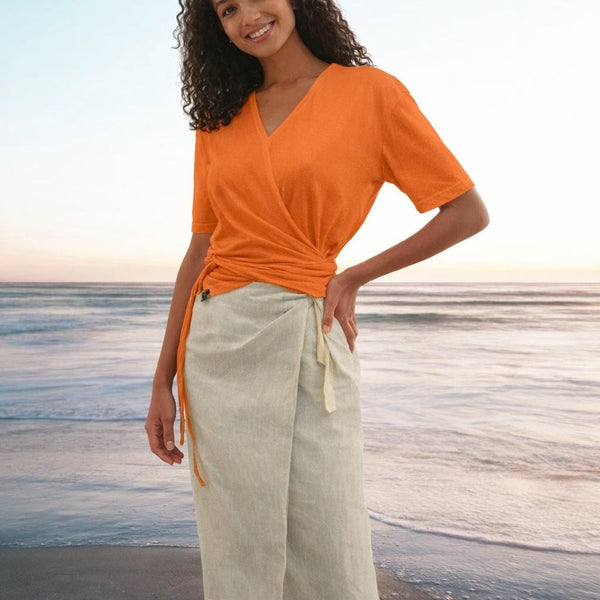 lange wrap rok in linnen /maxi linen wrap skirt