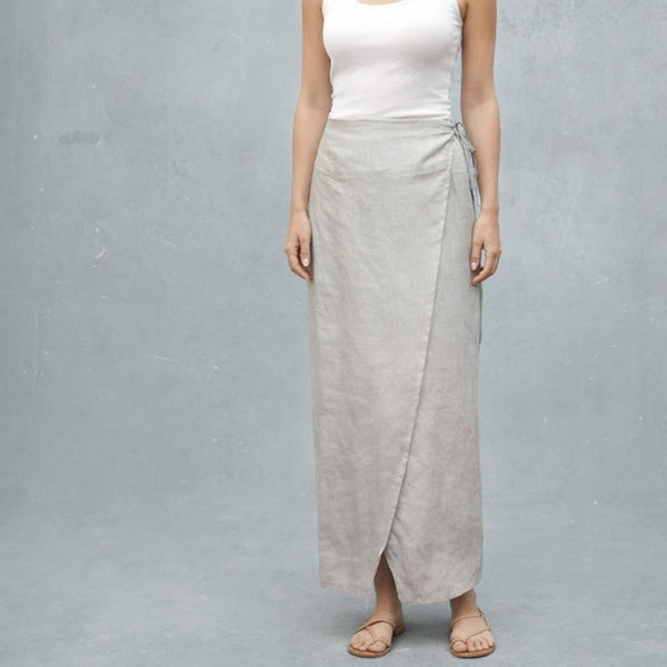 Lange overslag rok van biologische linnen / Long linen wrap skirt