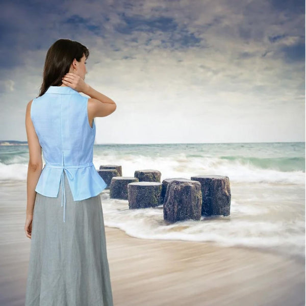 linnen retro bloesje met boothals kraag /  linen retro summer blouse