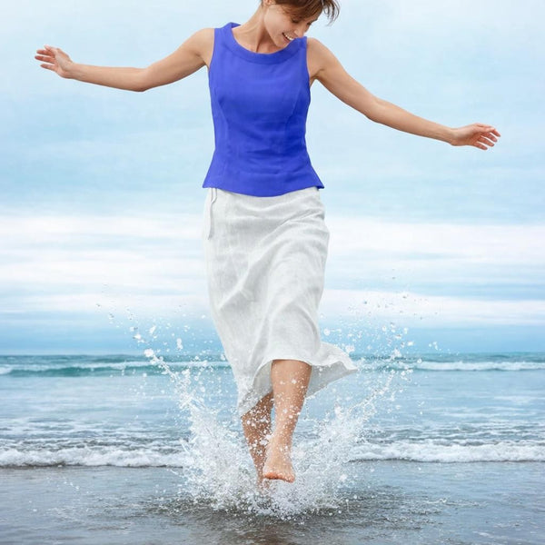 linnen retro bloesje met boothals kraag /  linen retro summer blouse