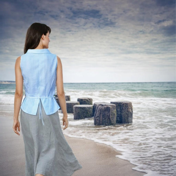 retro bloesje met boothals kraag van katoenen voile/ organic cotton retro summer blouse