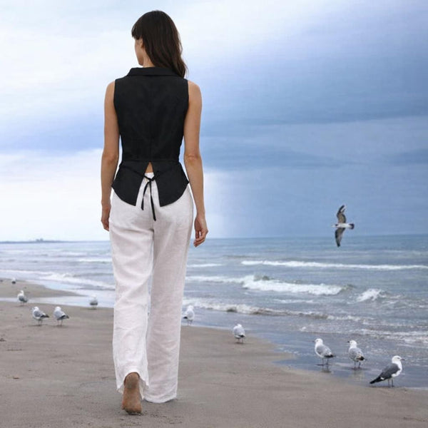 linnen retro bloesje met boothals kraag /  linen retro summer blouse