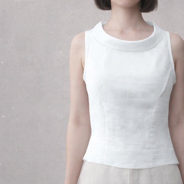 linnen retro bloesje met boothals kraag /  linen retro summer blouse