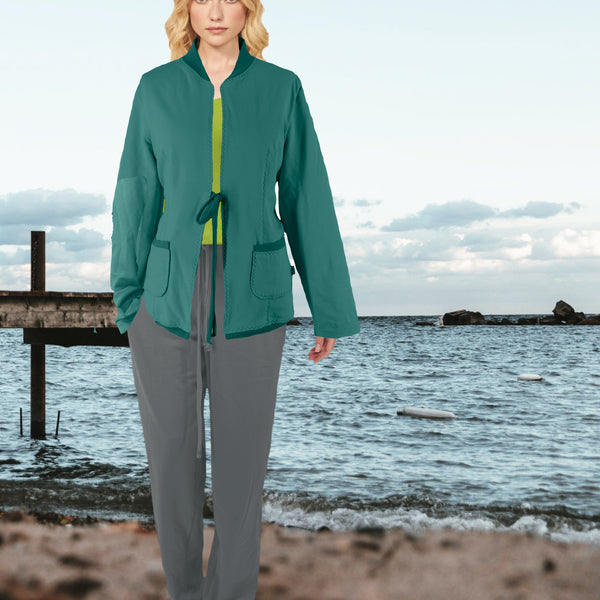 Gevoerd sportief vest-jasje in bio katoenen soft sweat / lined sportive cardigan in soft sweat