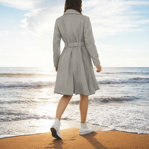 Linnen jas met taille riem , gevoerd/ Linen coat with waist belt, lined