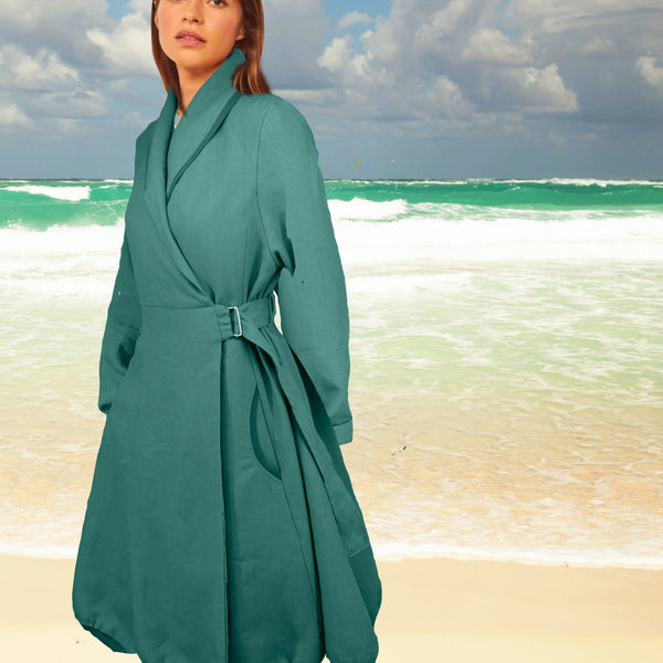 Linnen jas met taille riem , gevoerd/ Linen coat with waist belt, lined