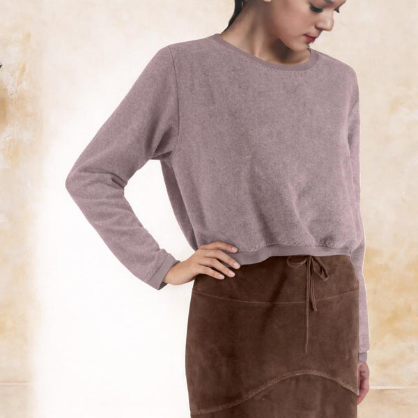 korte basic sweater van katoenen fleece / basic cropped organic cotton fleece sweater