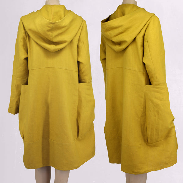 Linnen jas met capuchon en grote zakken / Linen hooded coat with large pockets