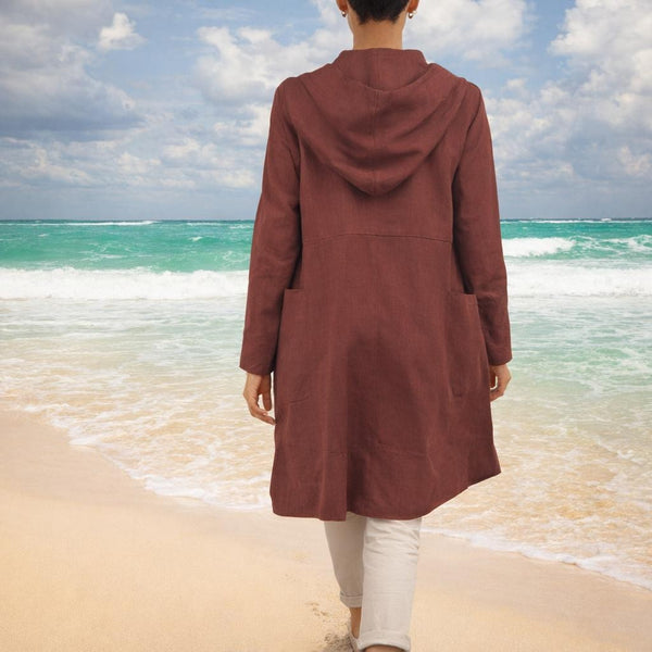 Linnen jas met capuchon en grote zakken / Linen hooded coat with large pockets