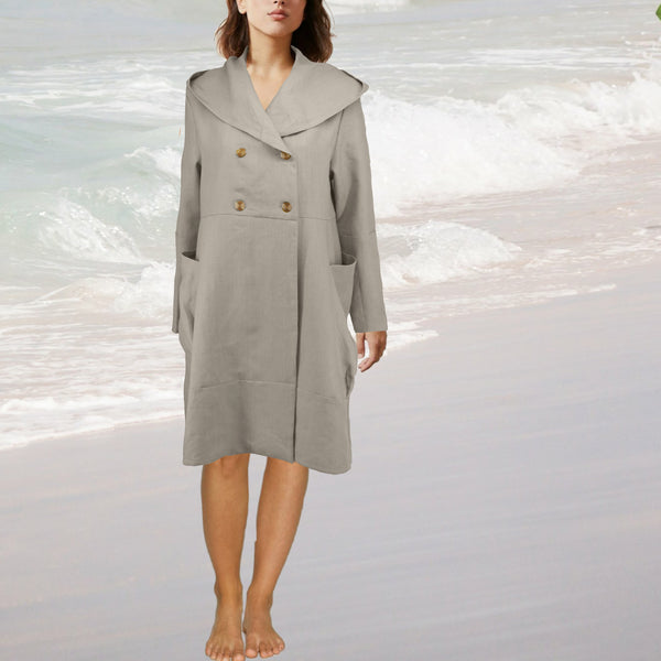 Linnen jas met capuchon en grote zakken / Linen hooded coat with large pockets