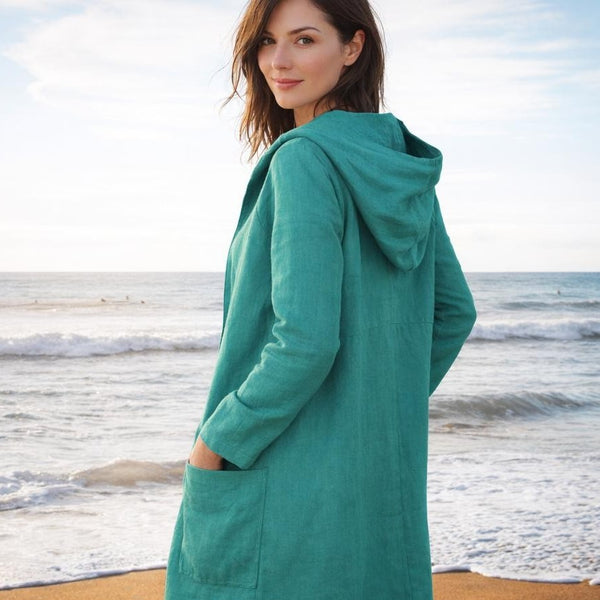 Linnen jas met capuchon en grote zakken / Linen hooded coat with large pockets