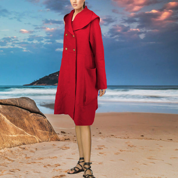 Linnen jas met capuchon en grote zakken / Linen hooded coat with large pockets