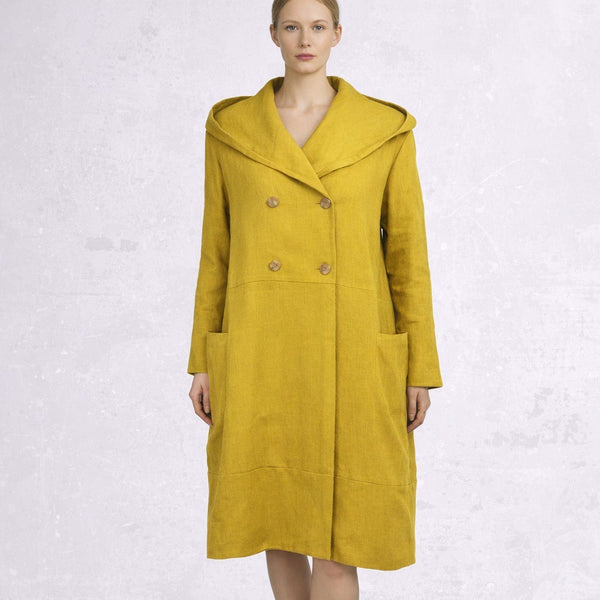 Linnen jas met capuchon en grote zakken / Linen hooded coat with large pockets