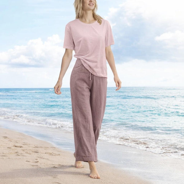 Basic T shirt in linnen- katoen mix / Basic linen- cotton T shirt